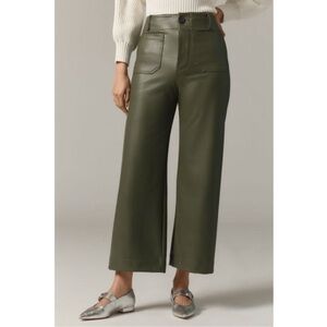 New Anthropologie The Colette Faux Leather Crop Wide-Leg Pants Maeve 28 Green